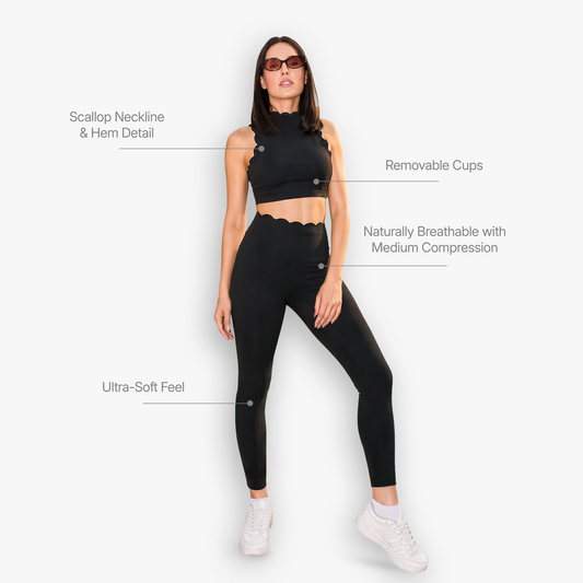 The Scallop High Neck Set in Moon Black