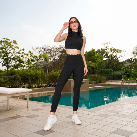 The Scallop High Neck Set in Moon Black