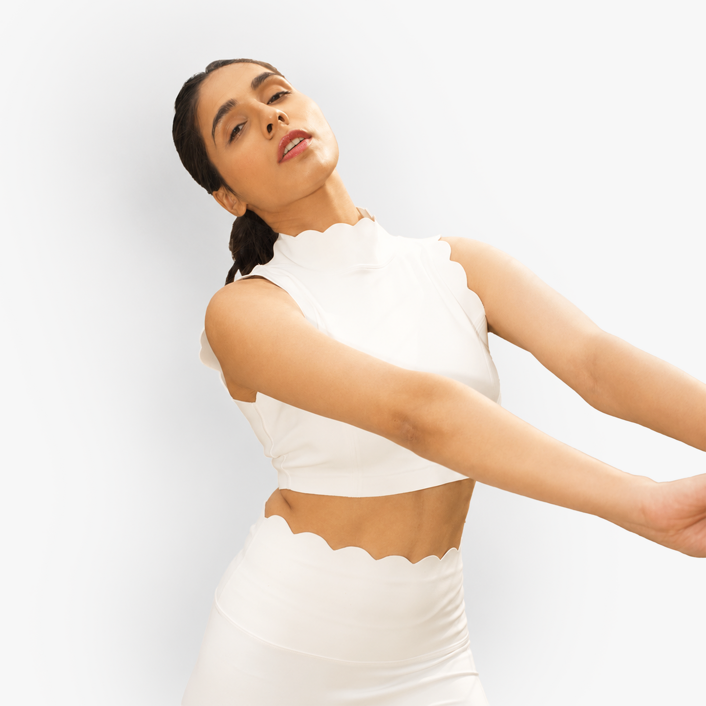 The Scallop High Neck Set in Whispy Cloud