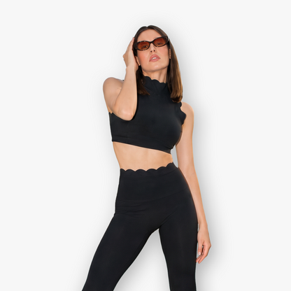 The Scallop High Neck Set in Moon Black