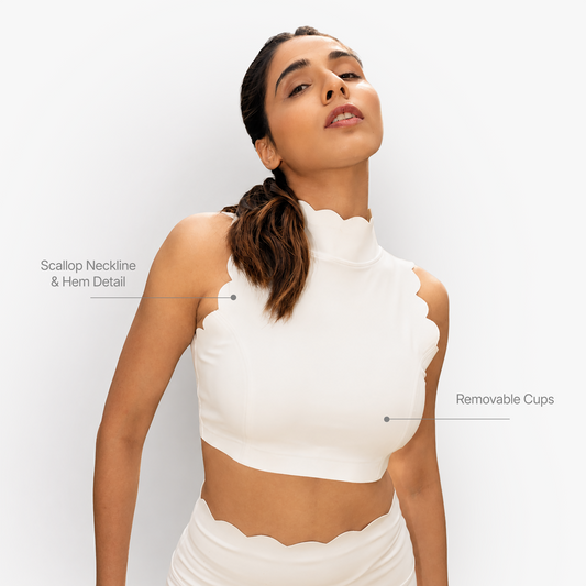 The Scallop High Neck Top in White