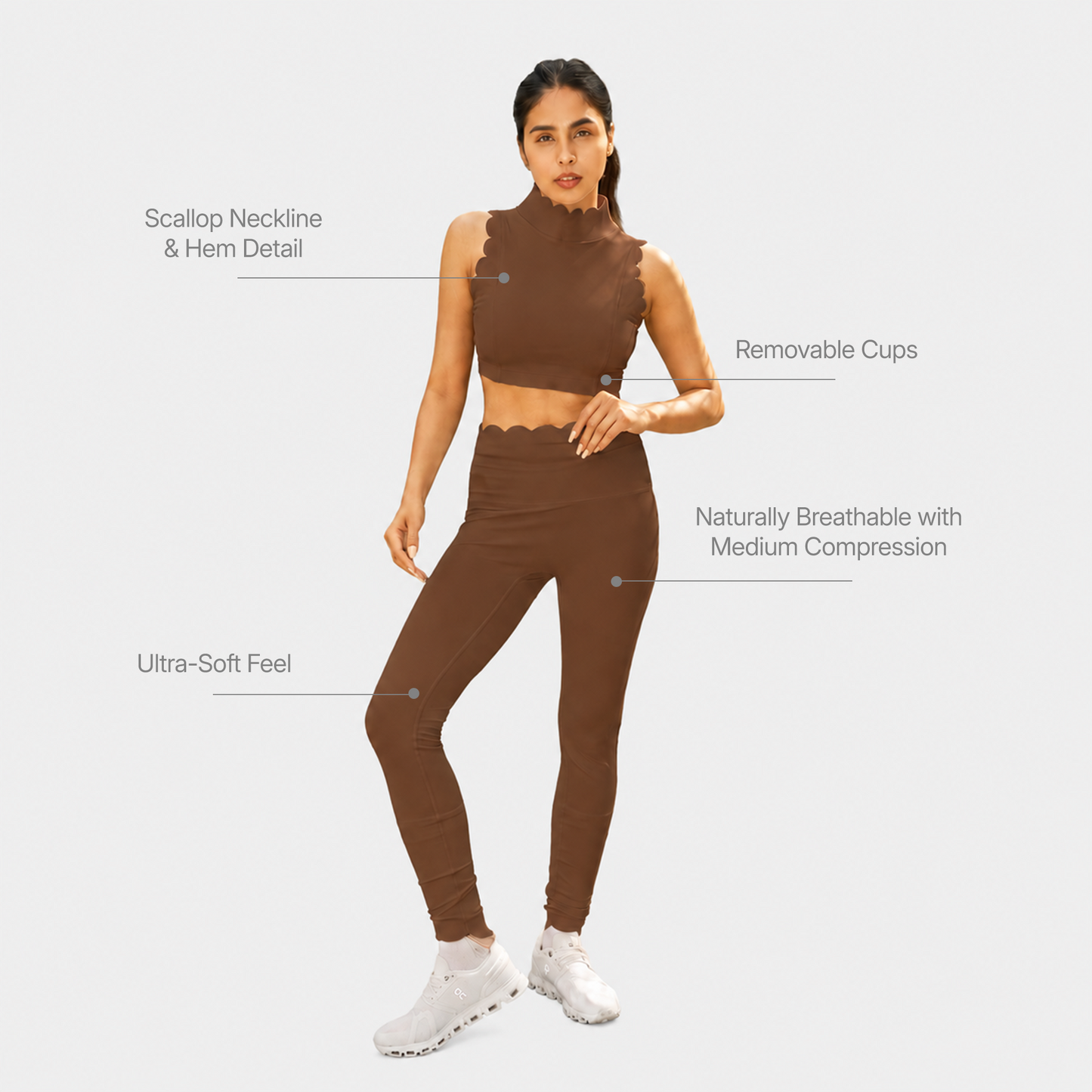 The Scallop High Neck Set in Chocolate Brown