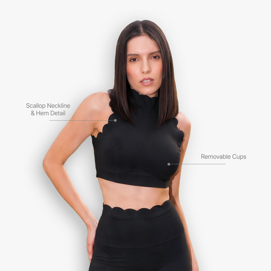 The Scallop High Neck Top in Moon Black