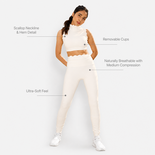 The Scallop High Neck Set in White