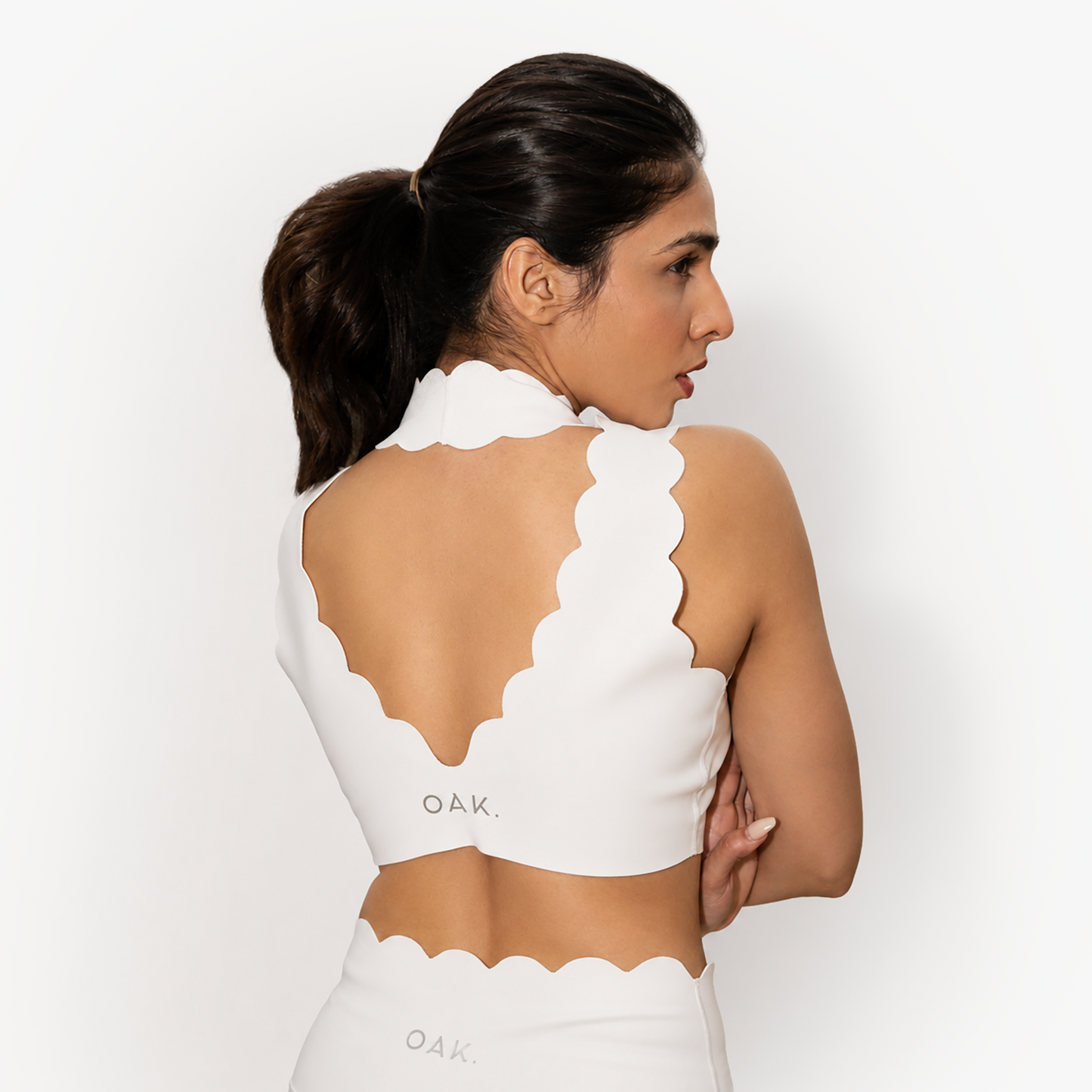 The Scallop High Neck Top in Whispy Cloud