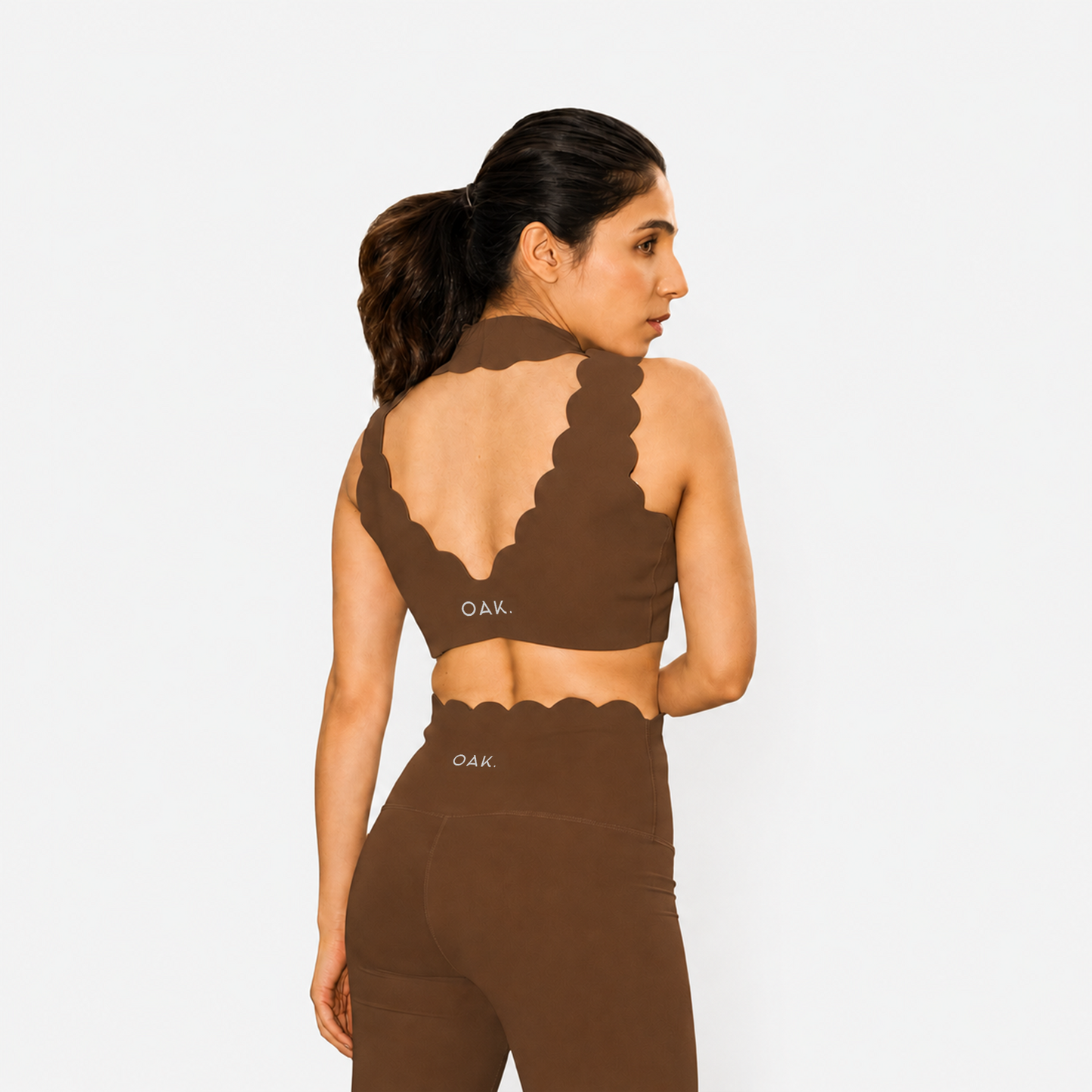 The Scallop High Neck Set in Caramel Brown